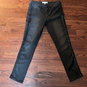 Black jeans with sequin down side high waisted with stretch
